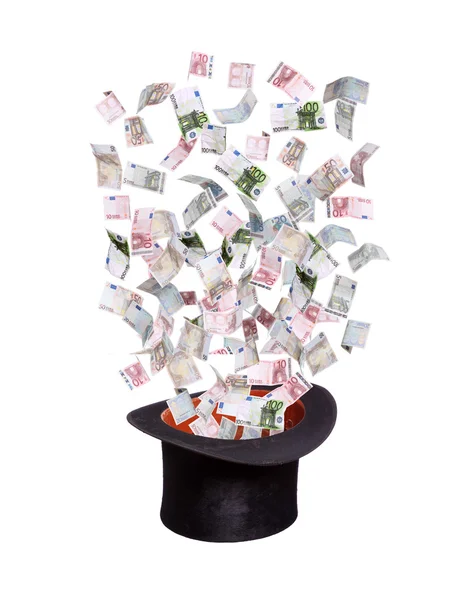 Billetes europeos que salen volando del viejo sombrero de copa — Foto de Stock