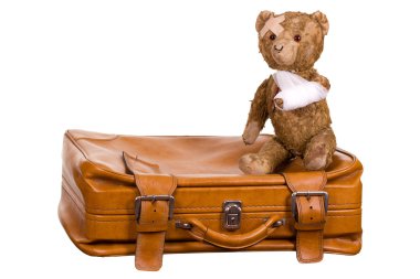 Yaşlı hasta teddybear eski çanta