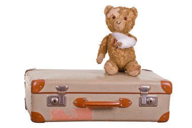 Yaşlı hasta teddybear eski çanta