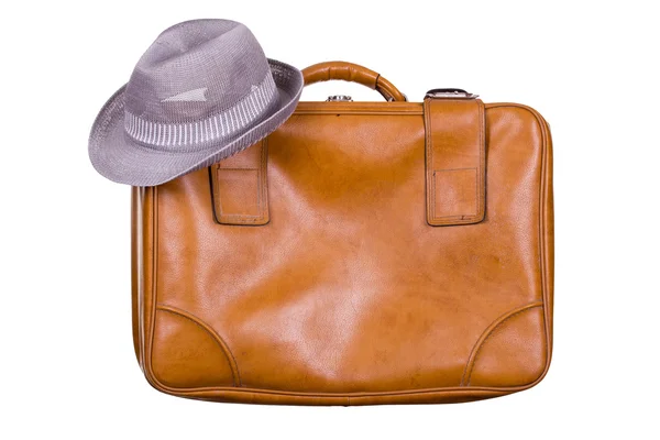 帽子的棕色行李箱 — 图库照片