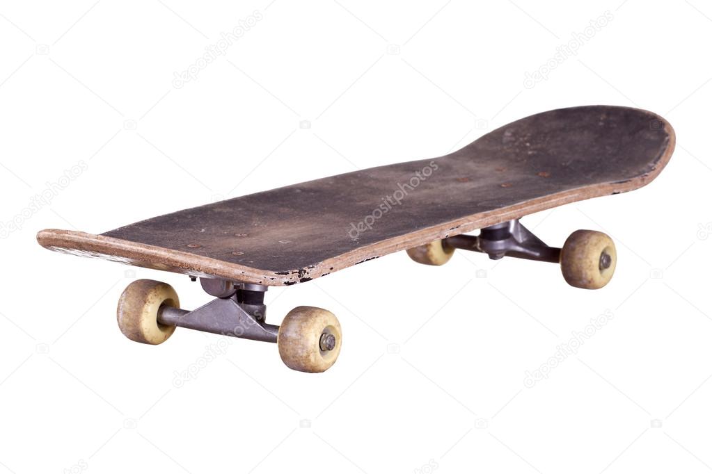 Old used wooden skateboard