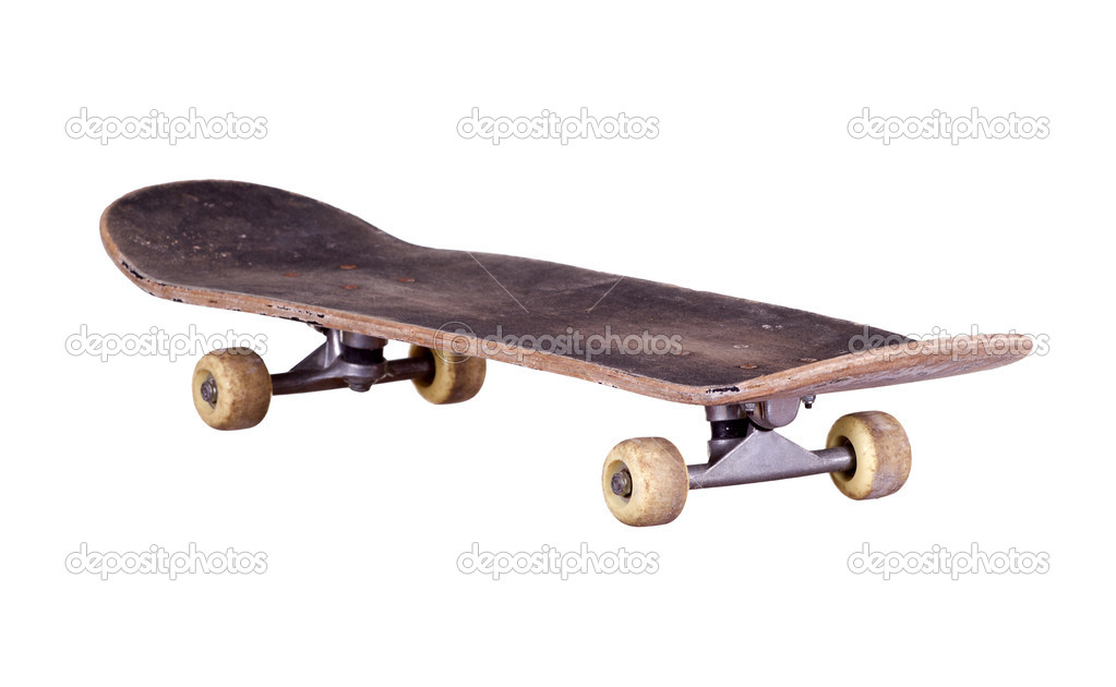 Old used wooden skateboard