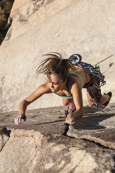 Mujer escaladora agarrando la roca . —  Fotos de Stock