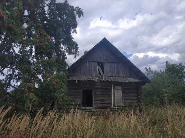 Verlassenes Holzhaus Auf Dem Feld — Stockfoto