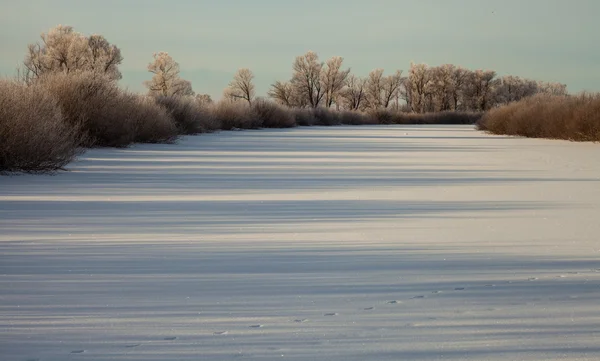 Téli táj, a hajnal a folyón — Stock Fotó