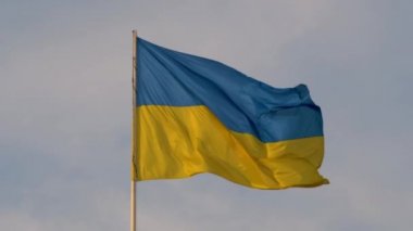 Ukrayna bayrağının yavaşça dalgalanması. Ulusal Renk Ukrayna Sarı-Mavi.