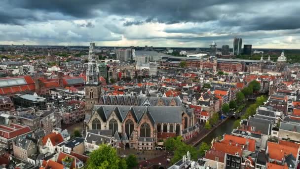 Повітряний Вид Знамениті Місця Амстердам Нідерланди Вид Канал Старий Центральний — стокове відео