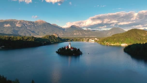 Luftaufnahmen Des Fluges Die Wallfahrtskirche Mariä Himmelfahrt Über Dem Bleder — Stockvideo