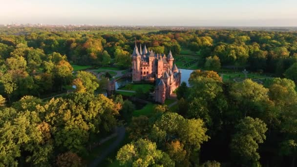 Luftaufnahme Eines Kasteel Haar Utrecht Niederlande Alter Historischer Garten Schloss — Stockvideo