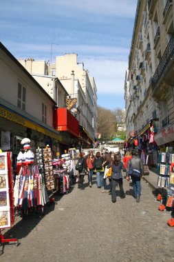 Оne of streets in the district of Моnmartr, Paris, France