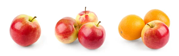 Φρέσκα Φρούτα Μήλο Και Πορτοκάλι Λευκό Φόντο Συλλογή — Φωτογραφία Αρχείου