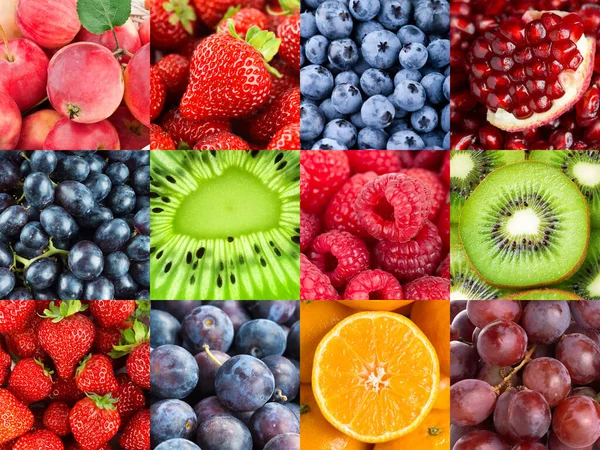 Frutas Fondo Frutas Maduras Mixtas Bayas Alimentos Frescos —  Fotos de Stock