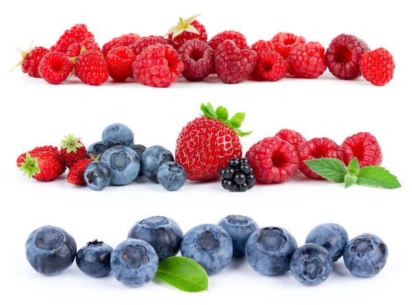 Fruits Collection Berries White Background Strawberry Blueberry Raspberry — Stock Photo, Image