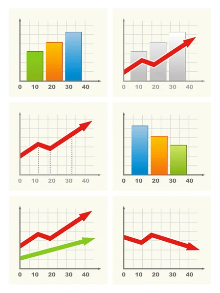 Seis gráficos de negocio diferentes . — Archivo Imágenes Vectoriales