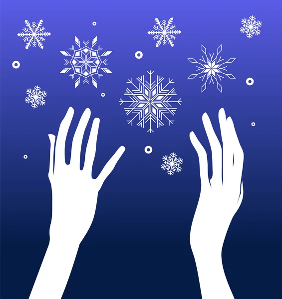 Hands and snow — Stock Vector