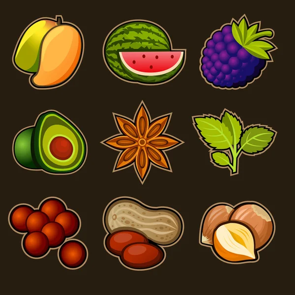 Набор фруктовых икон — стоковый вектор