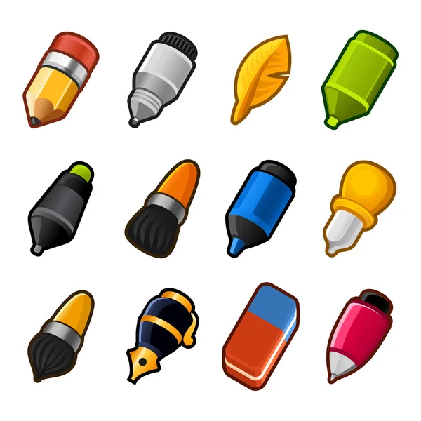 Writing and Drawing tools icon set — Stock Vector