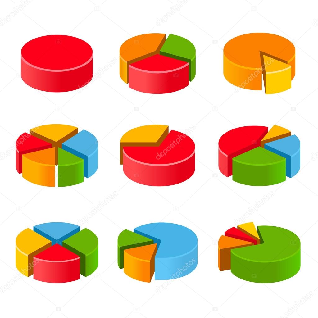 Segmented and multicolored pie charts set