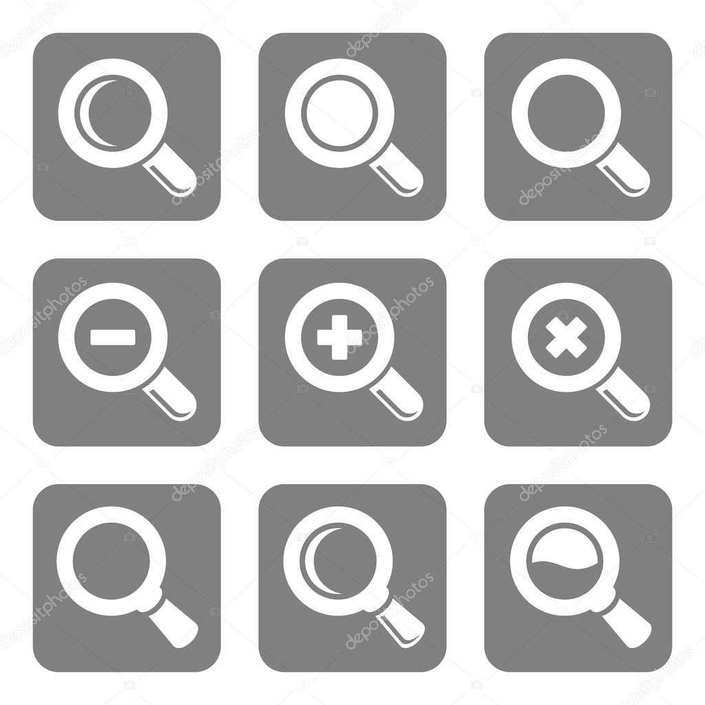 Vector Magnifier Glass and Zoom Icons set