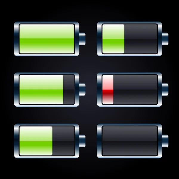 Błyszczący baterii zestaw ikon — Wektor stockowy