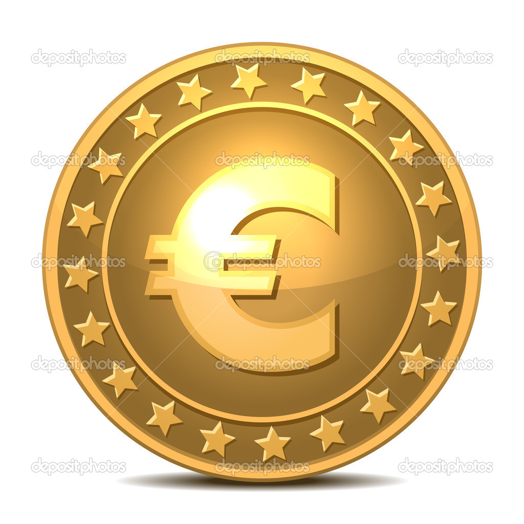 Gold coin with euro sign.