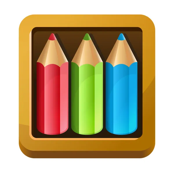 Дерев'яна коробка з кольоровими олівцями — стоковий вектор