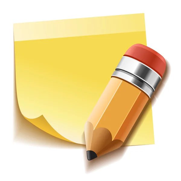 Realistic yellow stick note and pencil — Stock Vector