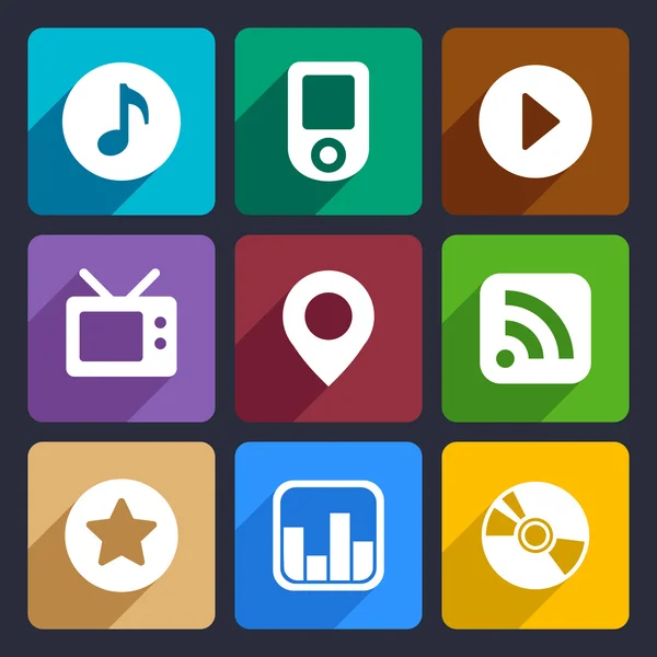 Set icone piatte multimediali 1 — Vettoriale Stock
