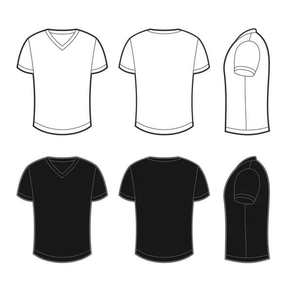 Vista frontal, traseira e lateral da camiseta em branco — Vetor de Stock