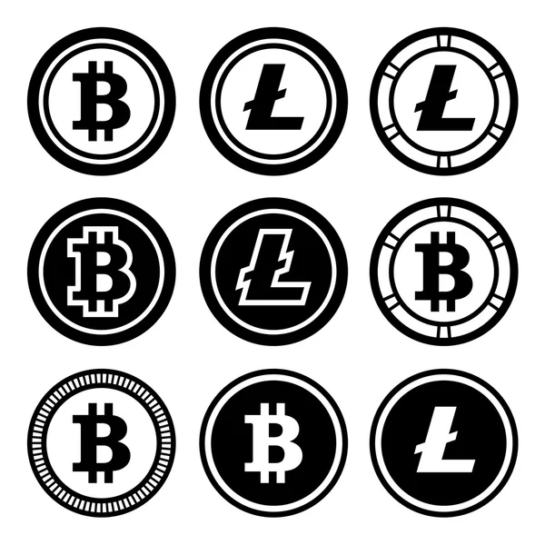 Bitcoin e ícones litecoin conjunto —  Vetores de Stock