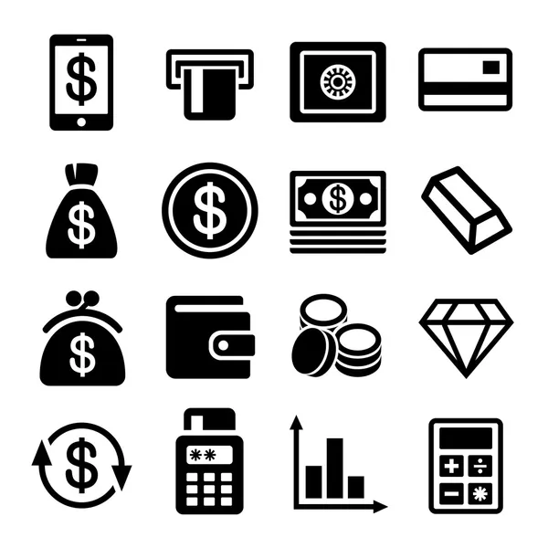 Conjunto de iconos de dinero y banco — Vector de stock