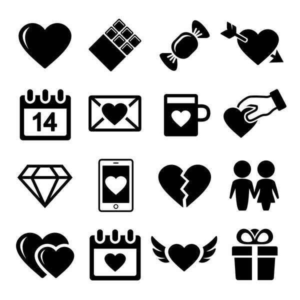 Valentine day love icons set.