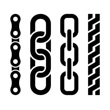 Metal chain parts icons set on white background.