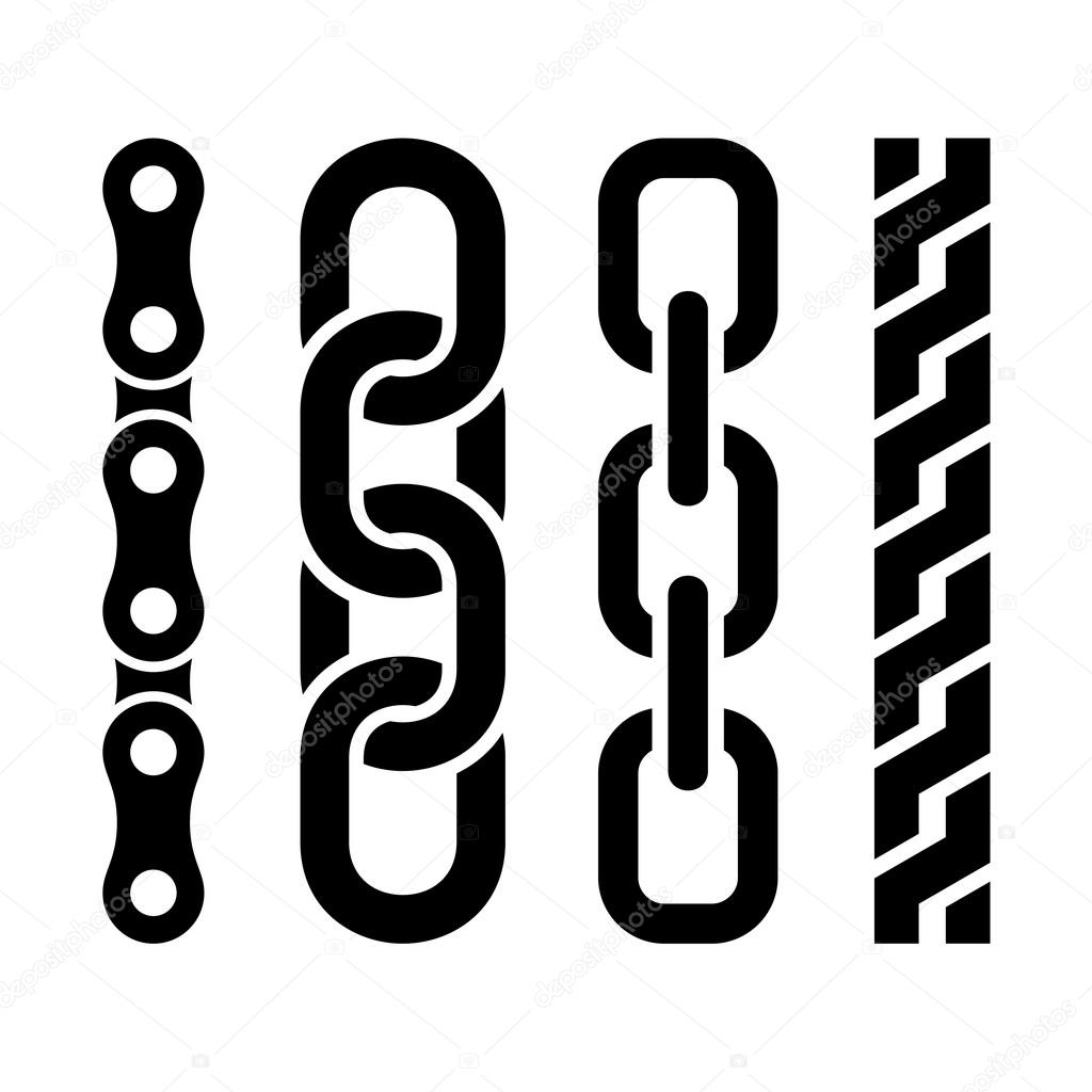 Metal chain parts icons set on white background.