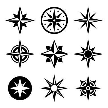 Pusula ve Rüzgar gülü Icons set.