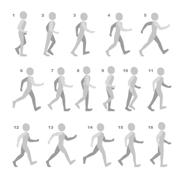 Phases of Step Mob Man in Walking Sequence for Game Animation on white — стоковый вектор