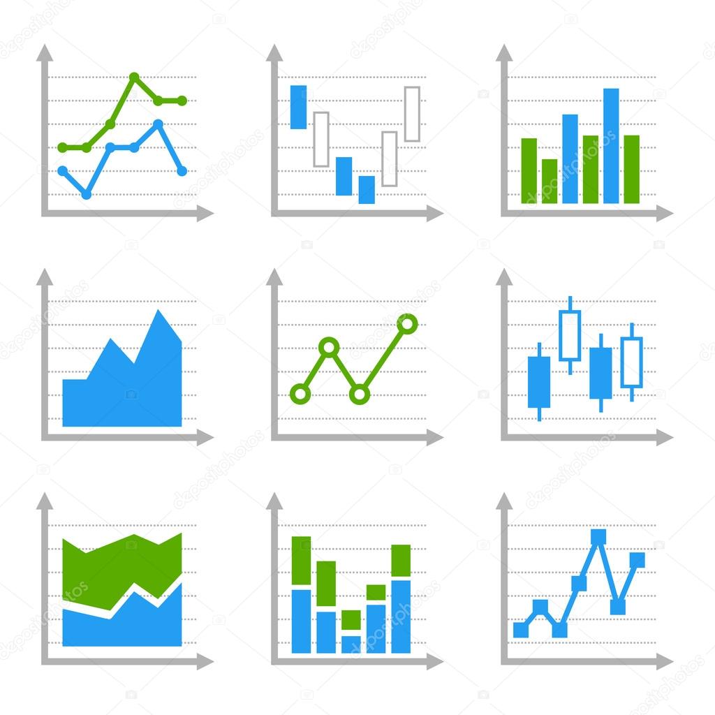 Business Infographic Colorful Charts and Diagrams. Blue ang Green Set 1