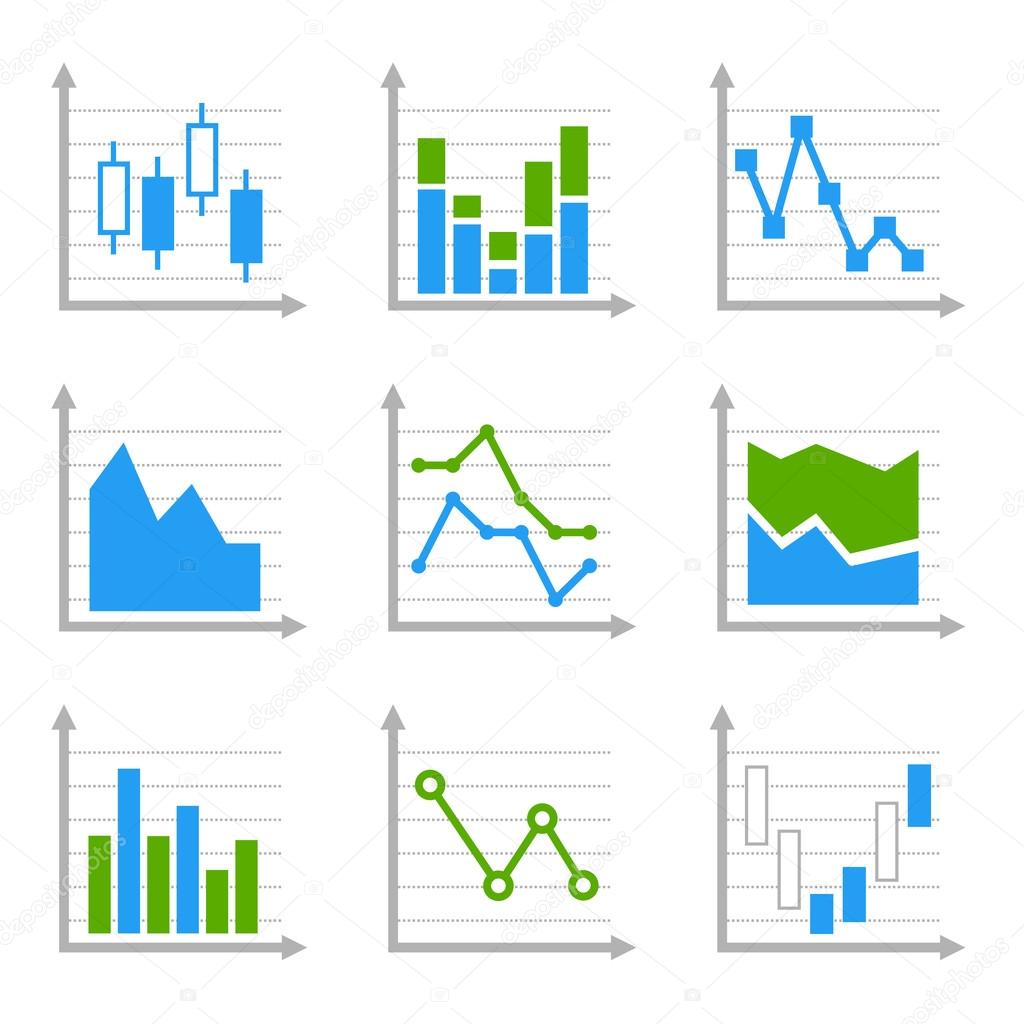 Business Infographic Colorful Charts and Diagrams.Blue ang Green Set 2