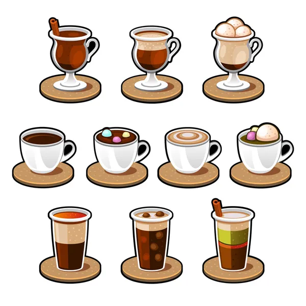 コーヒーと紅茶のカップ セット. — ストックベクタ