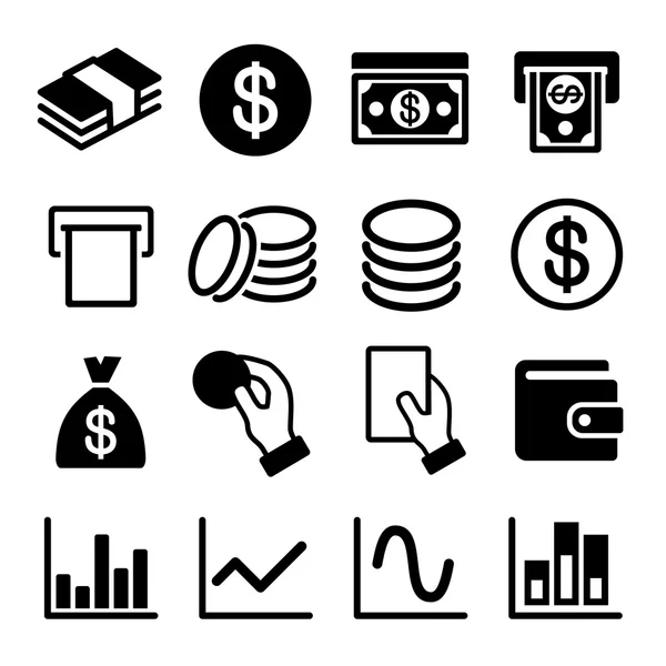 Conjunto de iconos de dinero y negocio — Vector de stock