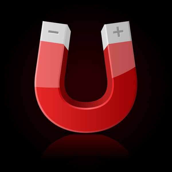 Глянцевый отполированный красный магнит на темном фоне
