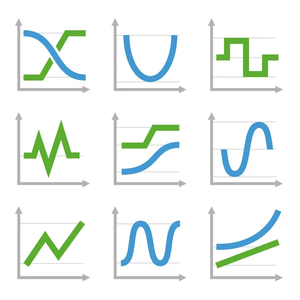 Digitale en analoge kleurrijke grafieken en diagrammen. blauwe ang groene vector set — Stockvector