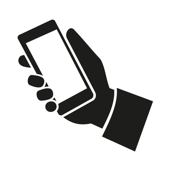 Mobiele telefoon in pictogram van een hand. vector — Stockvector