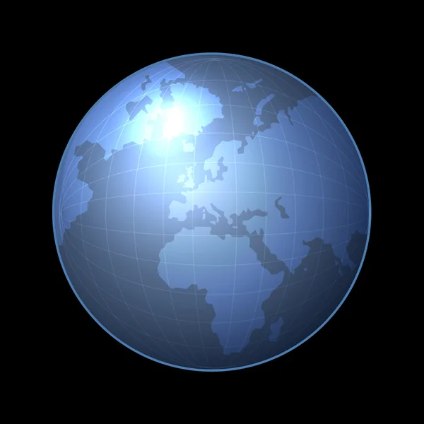 Icona a globo con mappa luminosa dei continenti. Vettore — Vettoriale Stock