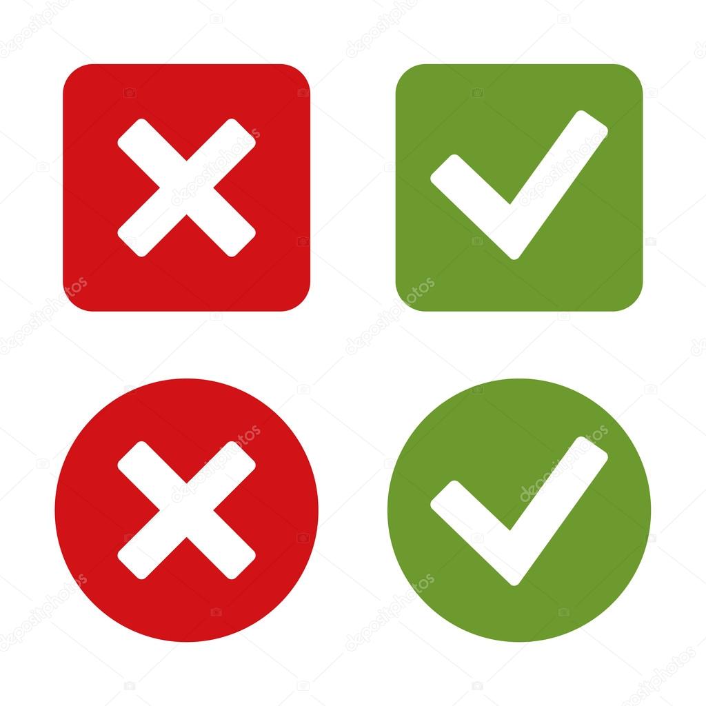Check Mark Stickers and Buttons. Red and Green. Vector.