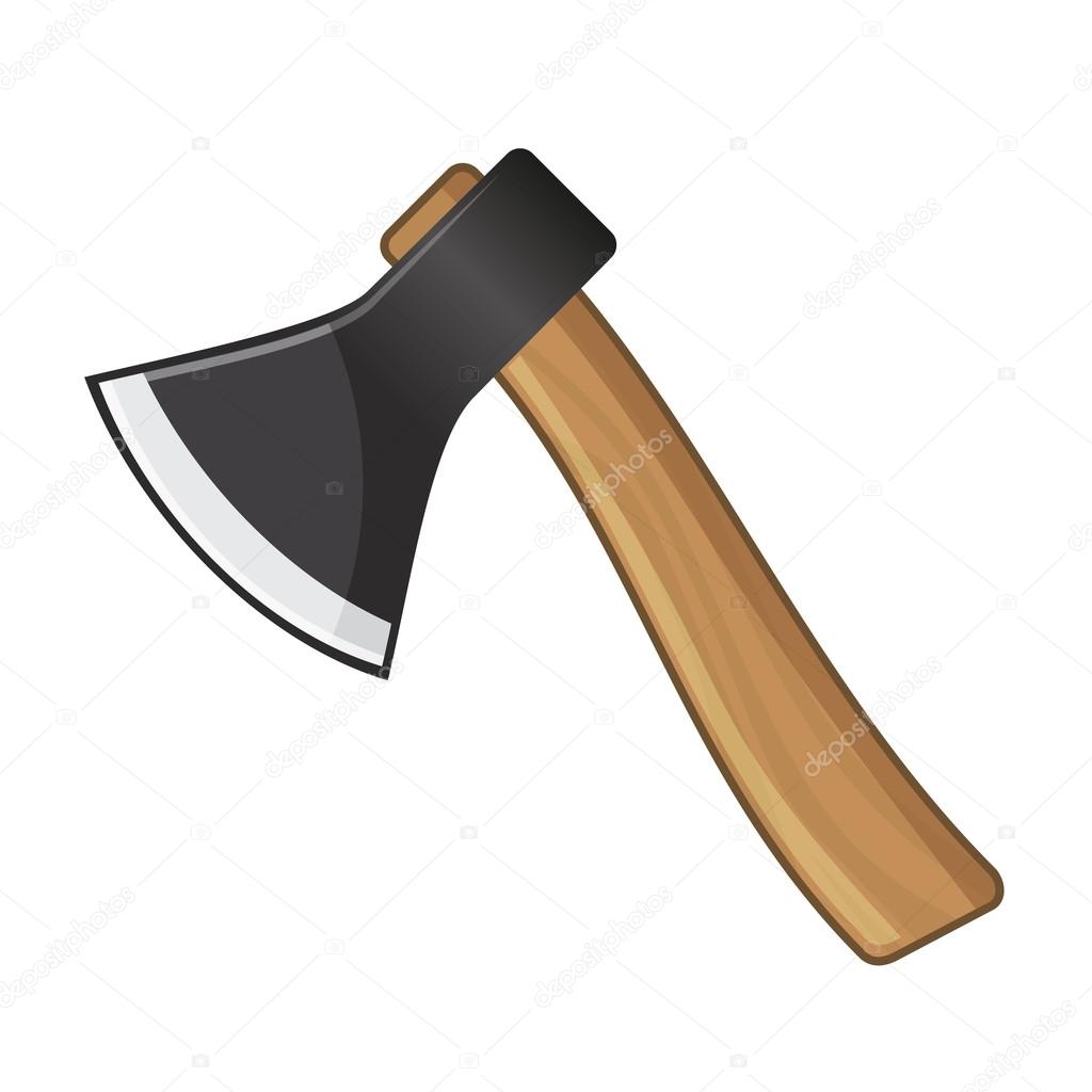 Old Steel Axe on White Background. Vector