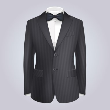 Male Clothing Stiped Dark Suit with Bow Tie. Vector clipart