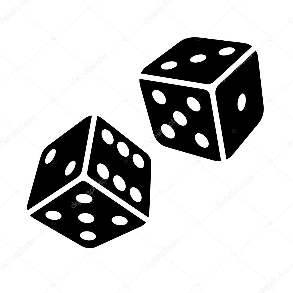 Two Black Dice Cubes on White Background. Vector