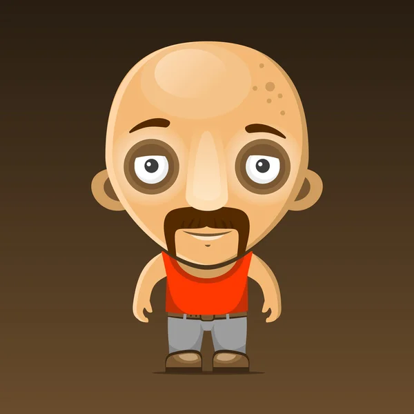 Hombre calvo personaje de dibujos animados con bigote. Vector — Vector de stock