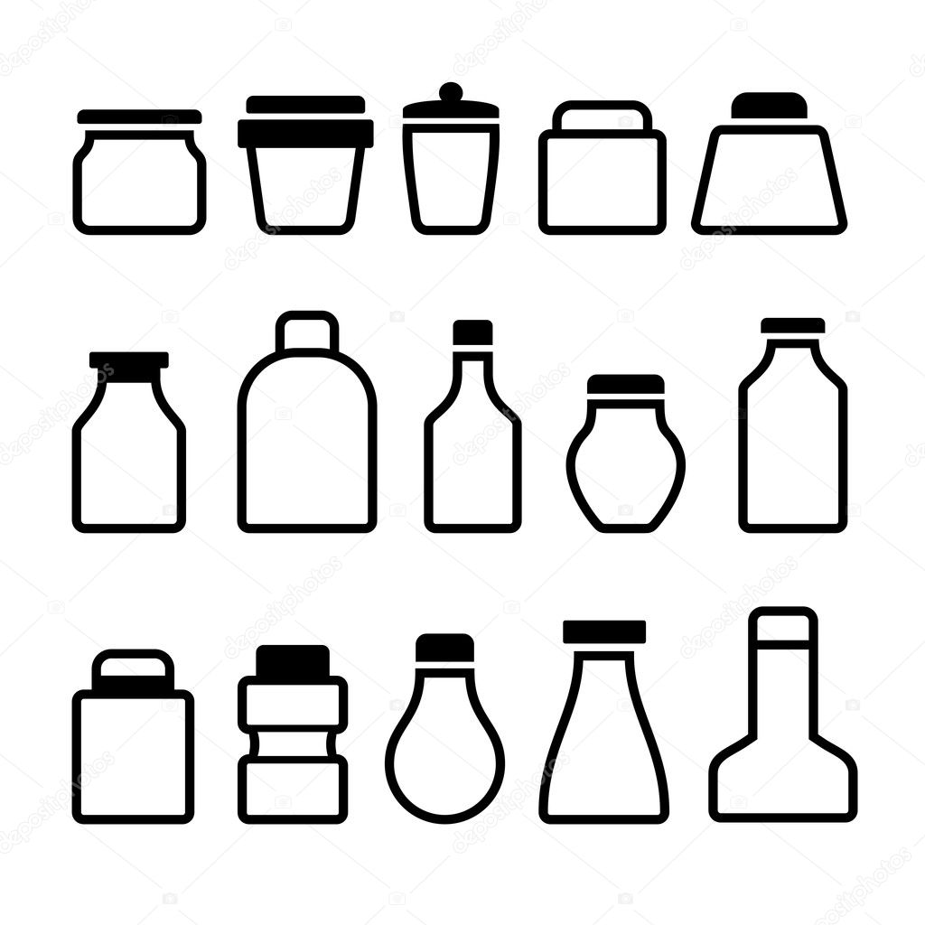 Jar Icons Set. Black Silhouette on White Background. Vector